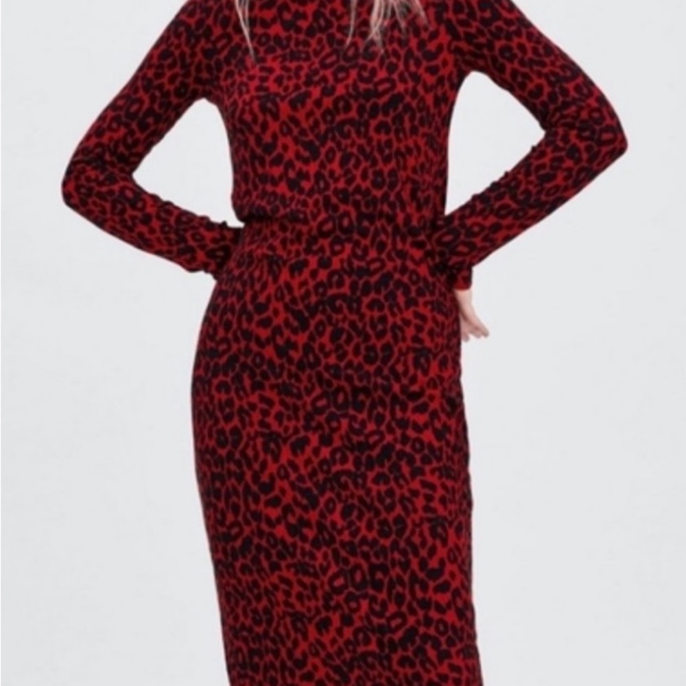 Leopard Print Red Dress